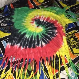 fringed rainbow tye dye shirt